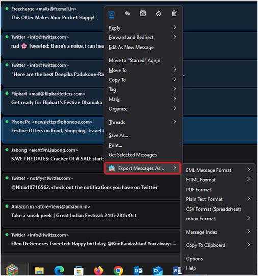 Export Selected Emails