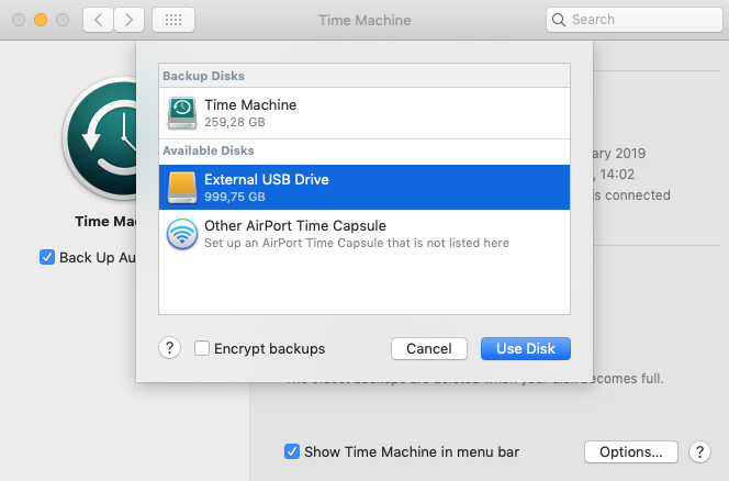 external hard drive time machine partition