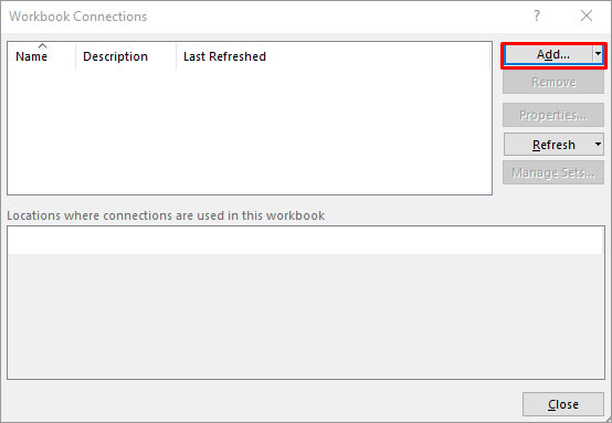 Click Add-in Workbook Connections