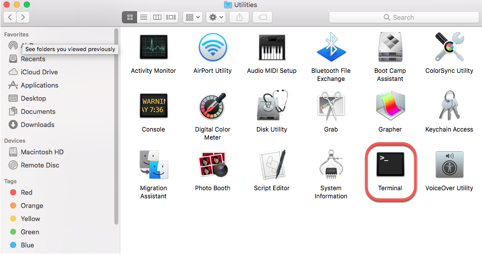 Terminal-App auf dem Mac öffnen