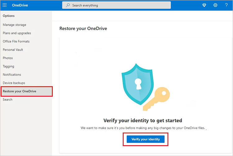 verify your identity in OneDrive