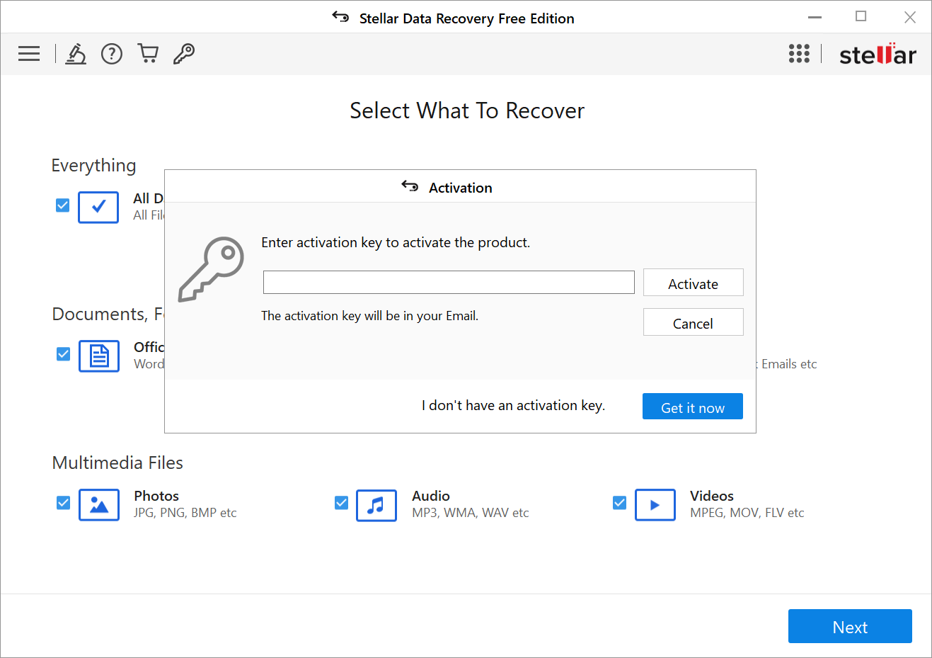 free activation key for stellar data recovery
