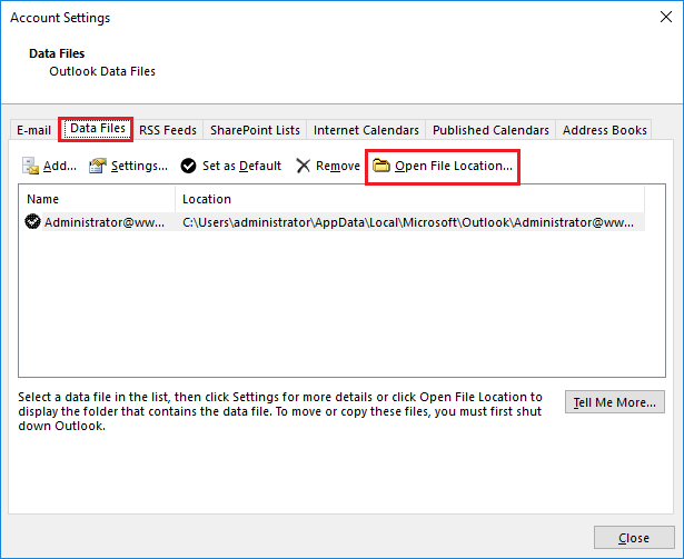 How do I Find the Location of OST File in Outlook