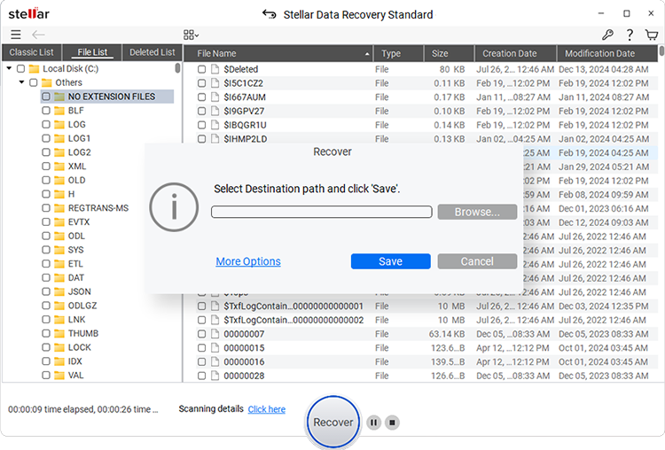 Select Destination and save data 