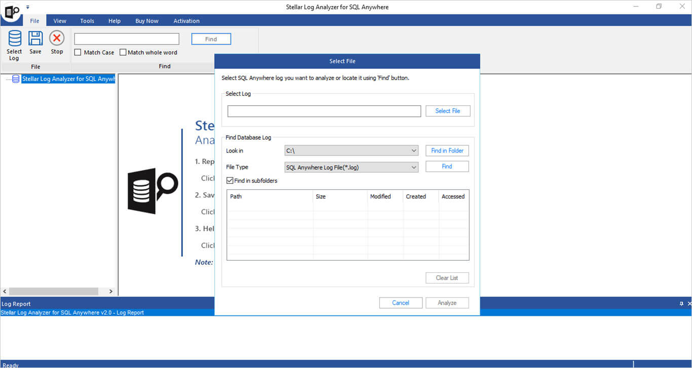 Stellar Log Analyzer for SQL Anywhere