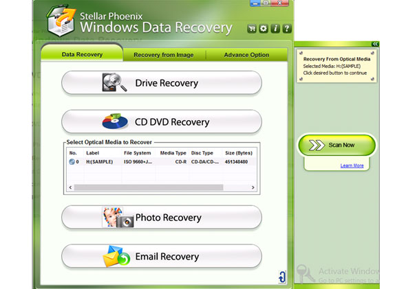 Select optical media to recover