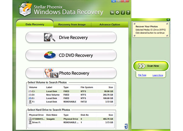 select hard drive or partition for photo recovery