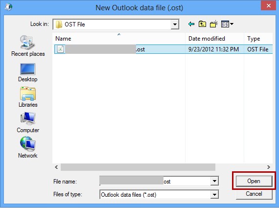 New Outlook Data File Window