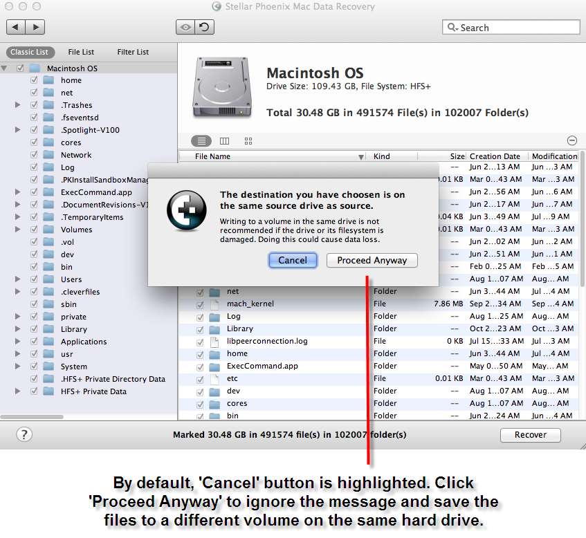 What to do when Stellar Phoenix Mac data recovery gives message 